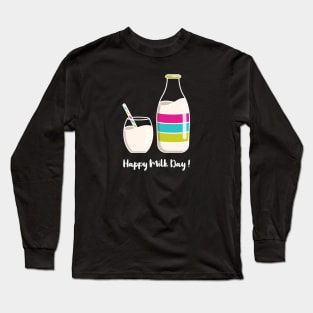 Happy Milk Day | Pink Green | Black Long Sleeve T-Shirt